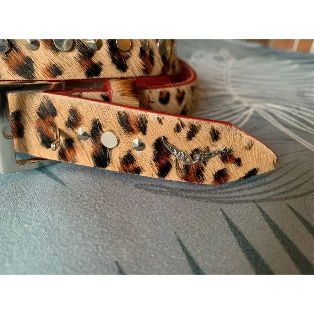Zadig & Voltaire pony hair & leather leopard print stud HAND MADE Belt sz L